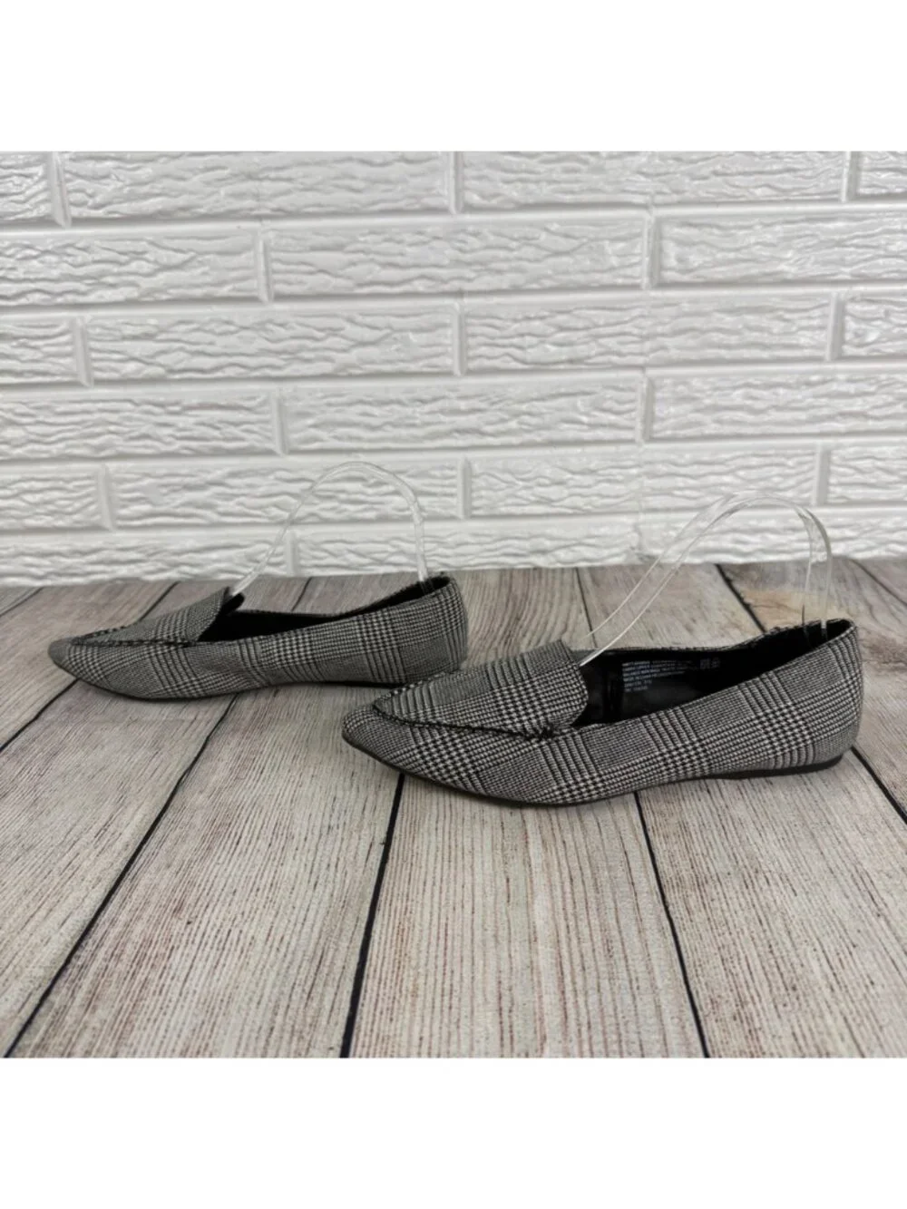 Time and Tru Pointed Toe Flats Black White Houndstooth Fabric Pattern Size 7.5